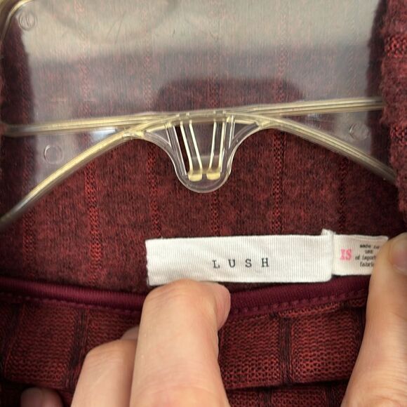 LUSH | Soft Ribbed Women’s Knit Cowl Neck Burgundy Red Sweater Dress - Picture 6 of 14